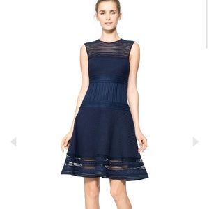 Tadashi Shoji Navy Blue Lace and Crochet Collage Fit and Flare Mini Dress Size 6